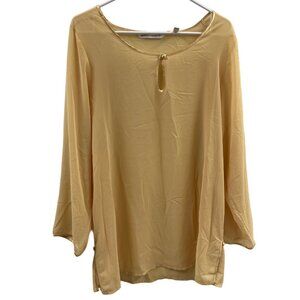 Victorias Secret Yellow Sheer Blouse With Keyhole Accent & Button Details